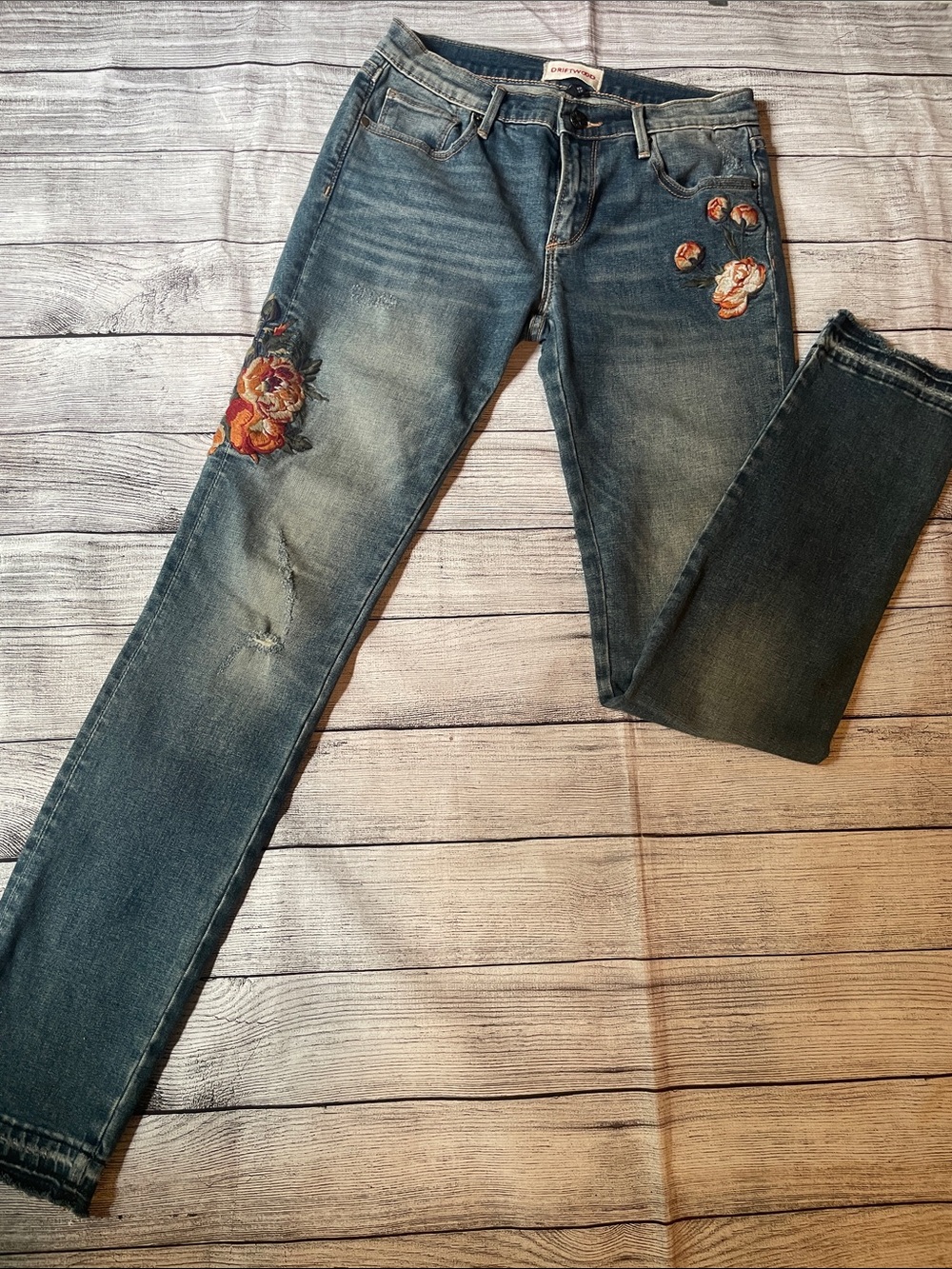 Vintage Look Driftwood Embroidered Jeans